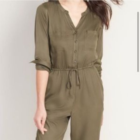 BRAND NEW Waist-Defined Utility Jumpsuit GREEN-XL - Picture 2 of 2